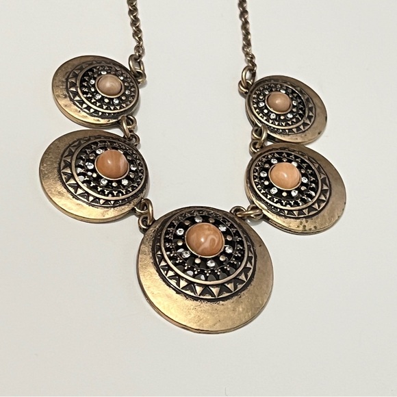 Vintage Bronze Elegant Gold and Black Statement Boho Aztec Necklace - Picture 1 of 5